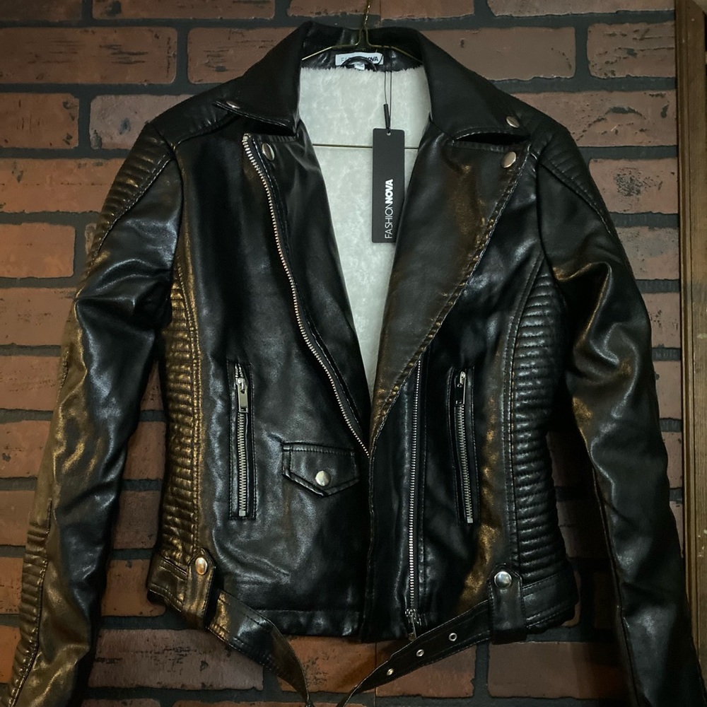 Women’s Black Faux Leather Biker Jacket